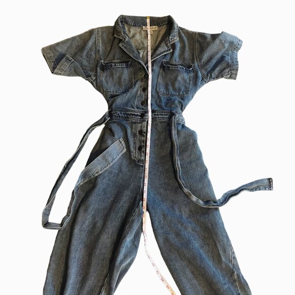 SHE + SKY Denim Jeans Belted Jumpsuit Size M - Picture 6 of 7